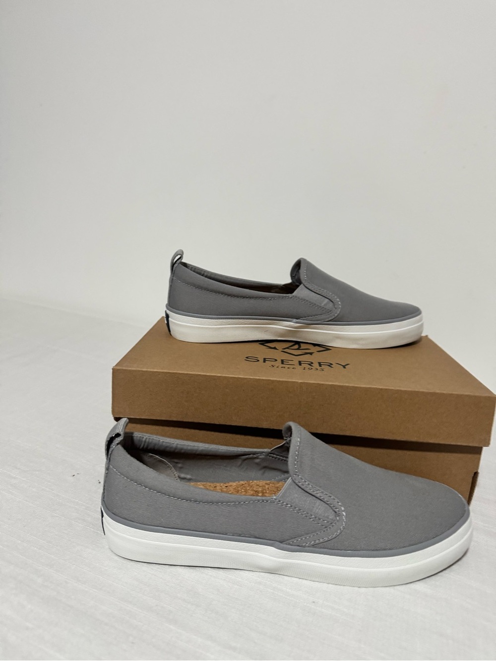 Sperry Gray Canvas Slip-On Sneakers with White Sole